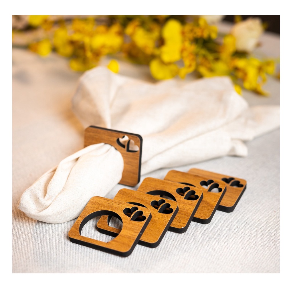 Anel Porta Guardanapos Love, Flor, Borboleta, Coração, Estrela em MDF 6mm Mesa Posta Decoração Mesa Jantar