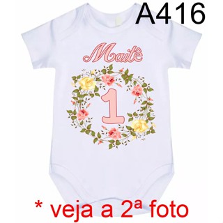 Body Roupa de Bebê Personalizado Mesversário Flores Floral A416 em Oferta na Shopee