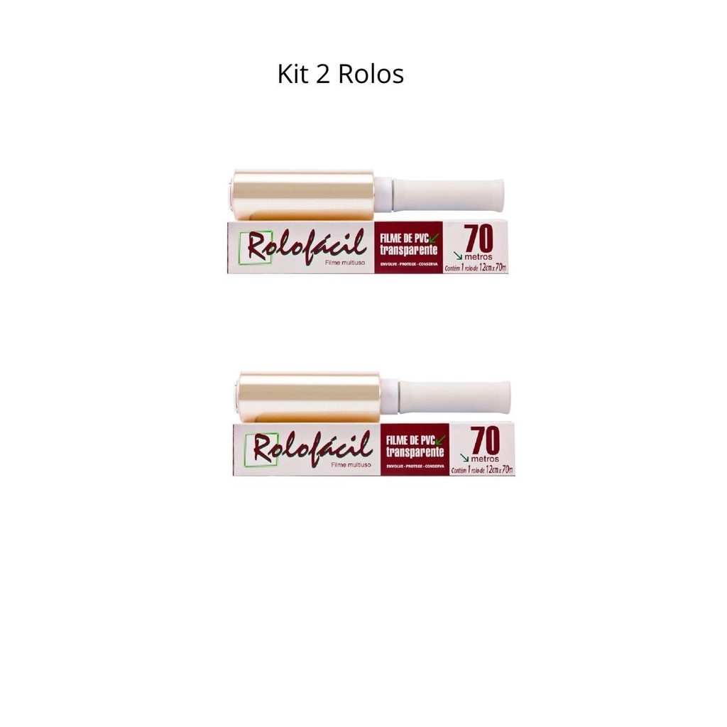 Kit 2 Rolos Filme Pvc Rolo Fácil Cabo Giratório 12cmx70M