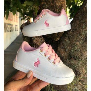 Têns polo menina branco com rosa cadarço estilo casual