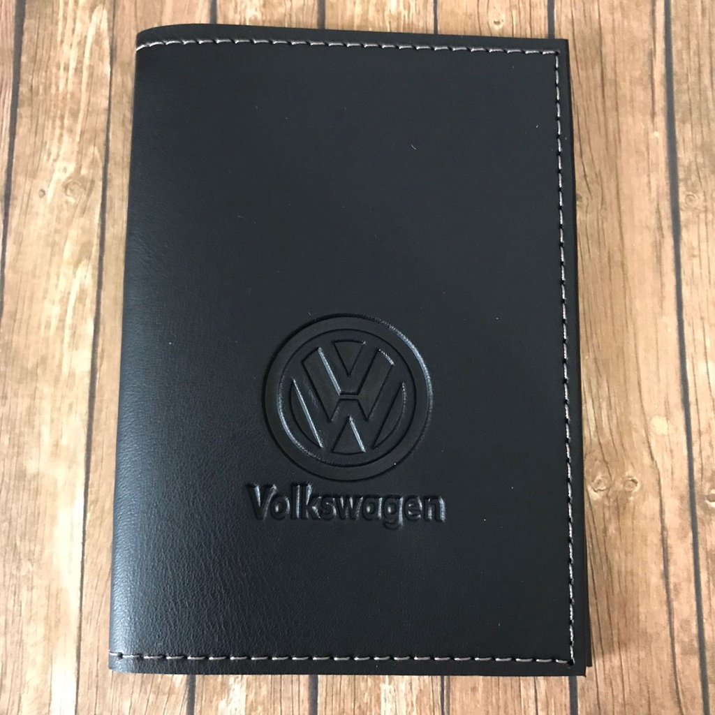 Carteira Volkswagen Porta Documentos em Couro Marrom Escuro Com Espaço Para Cartão e 4 Plásticos Para documentos