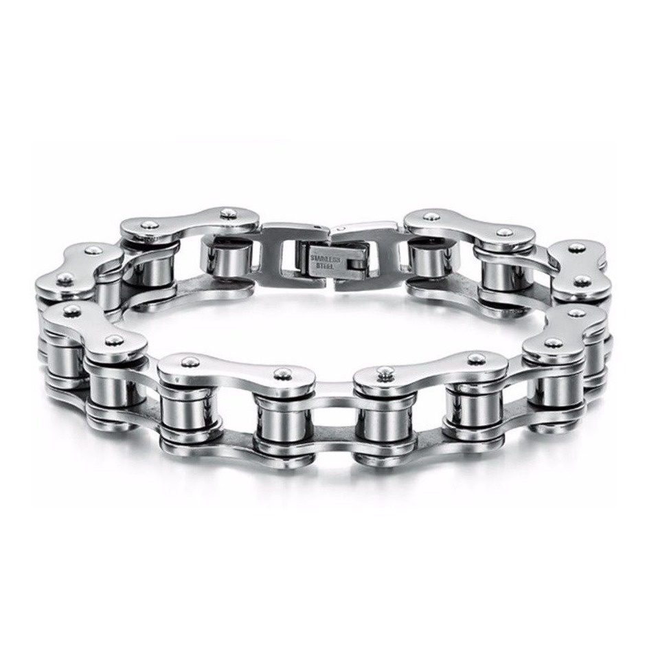 Pulseira Masculina Prata Aço Estilo Corrente De Bike Moto
