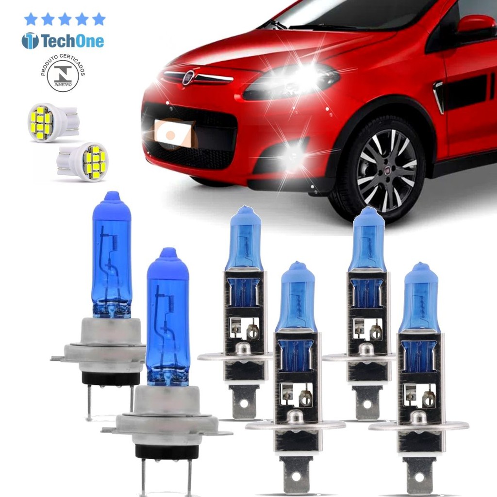 Kit Lâmpadas Super Branca Fiat Palio G3 04 14 Techone H7 H1 H1