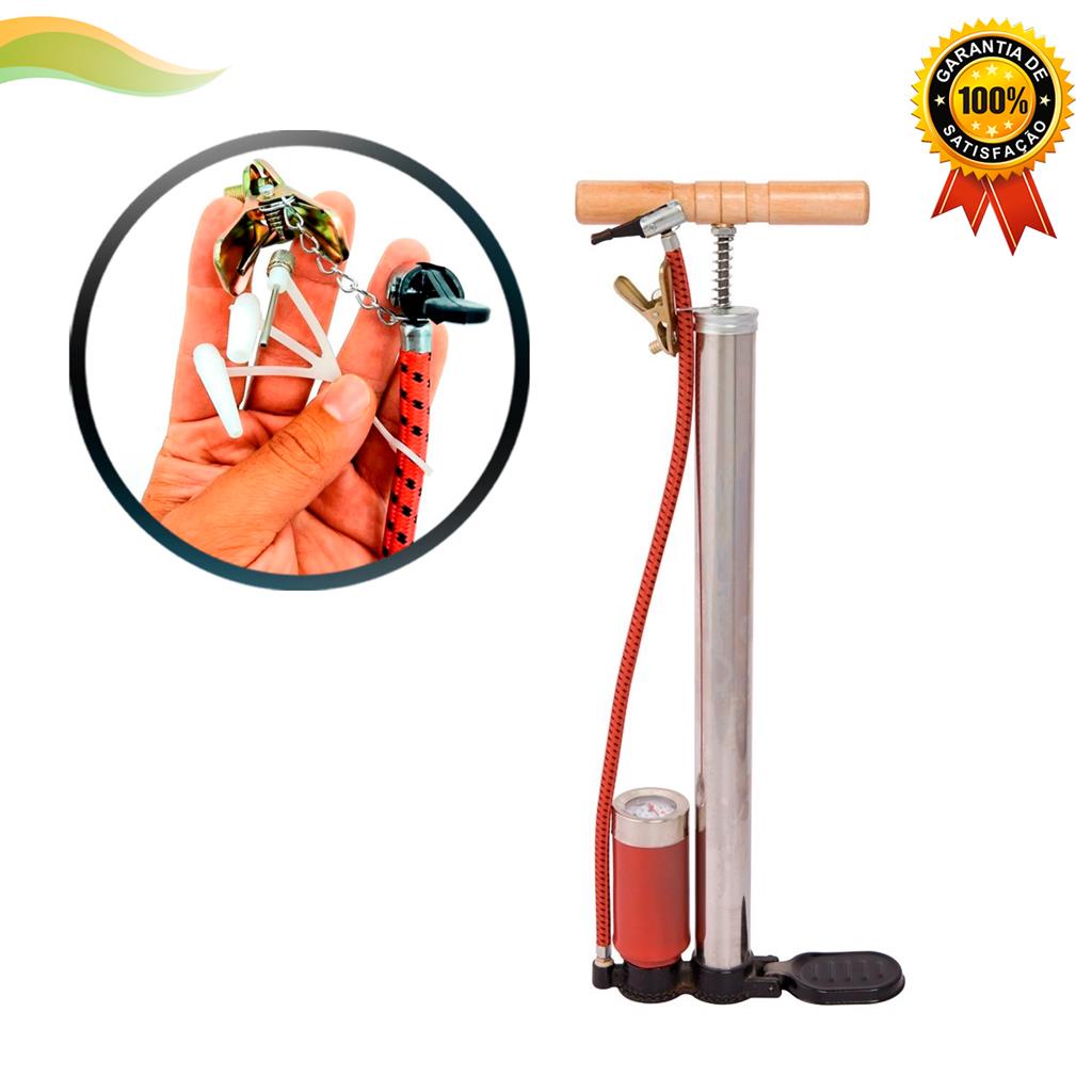 Bomba De Ar Encher Pneu Bicicleta Bike Moto Bola Em Aluminio Com Manometro Bico Fino E Grosso Portátil