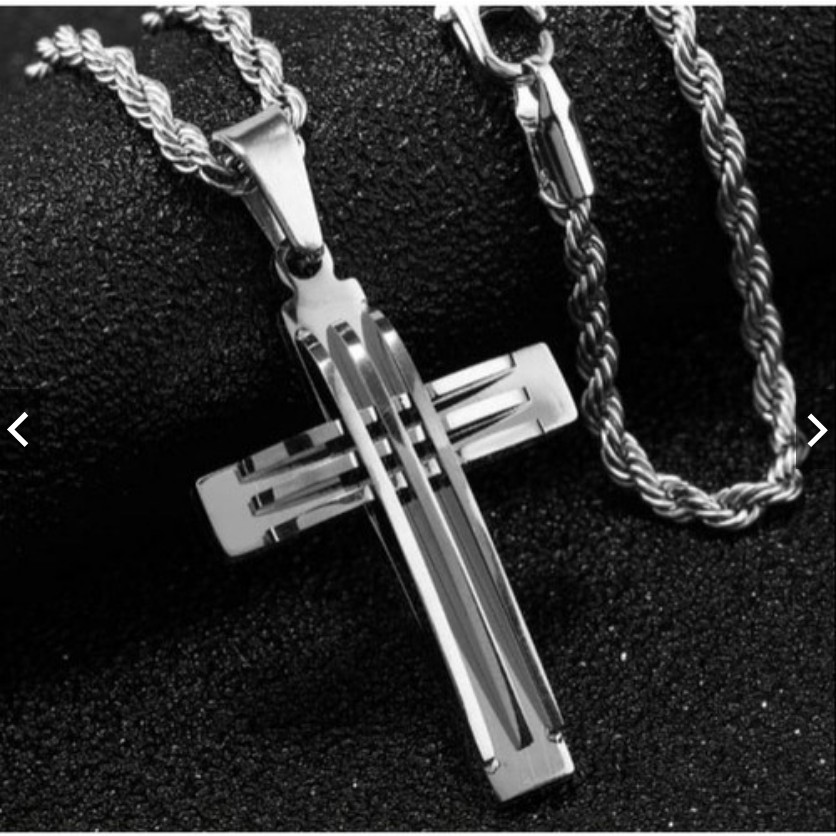 Cordão Conjunto Corrente e Crucifix  Cordão 70cm Barato Aço Cirúrgico Inox presente