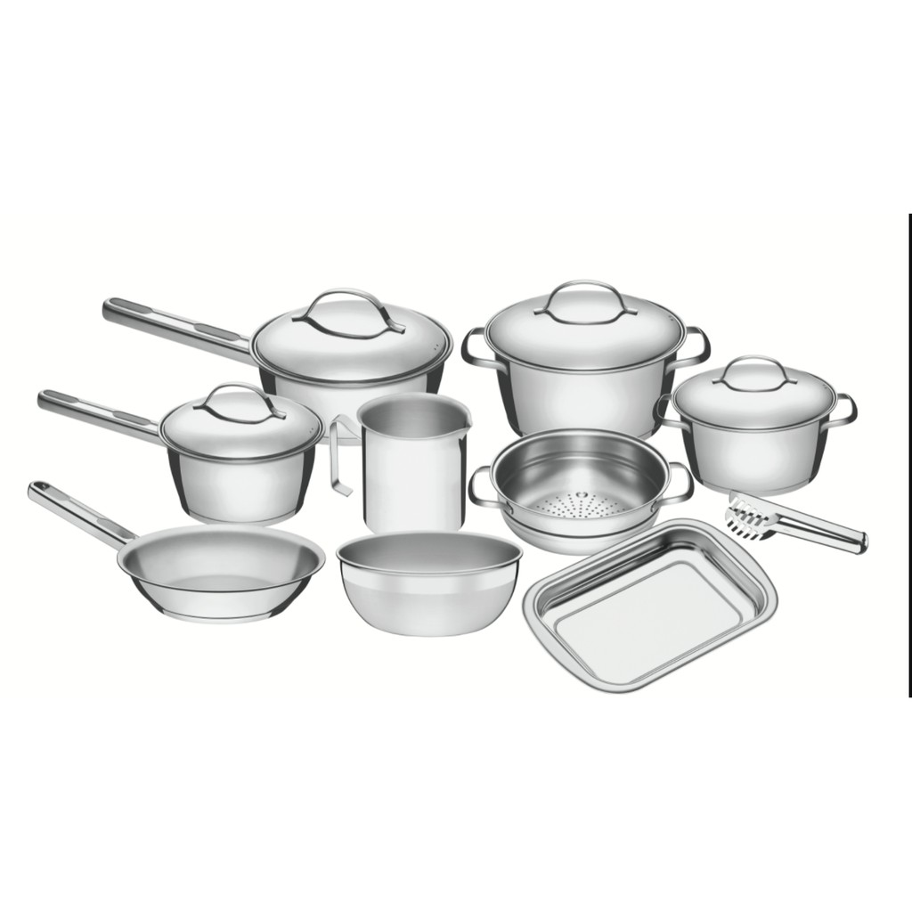 Imagem Jogo de Panelas Tramontina Aço Inox Allegra 10 Peças Fundo Triplo Com Pegador de Massa