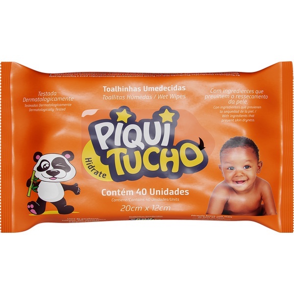 Toalha Lenço Umedecido PIQUITUCHO Feelclean Com 40 unidades Sem álcool Antisséptico Hipoalergênico sem parabenos