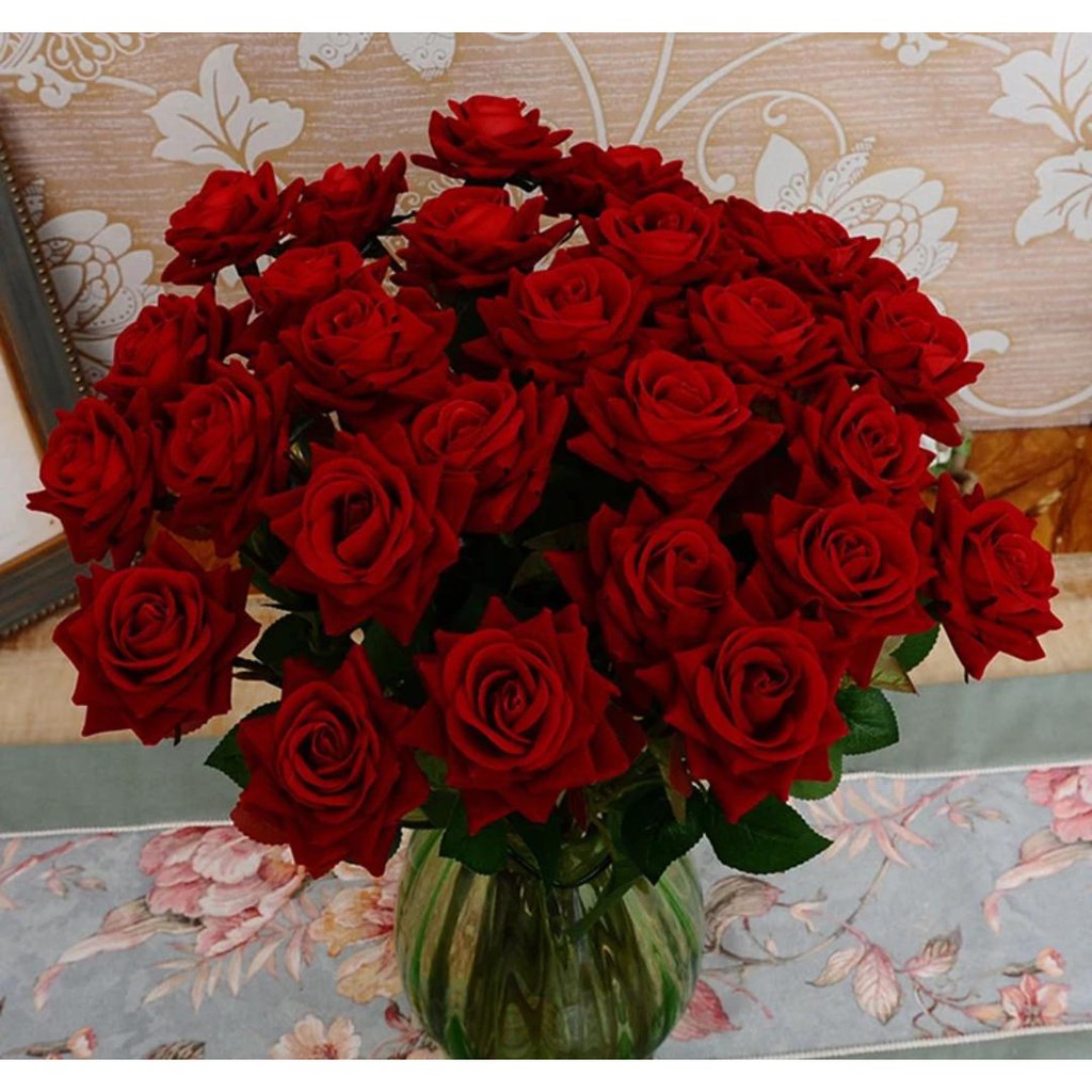 Kit Festa 10 Rosas Vermelhas Aveludada Flor Artificial Em Toque Real 25 Cm  Decoração Arranjo | Shopee Brasil