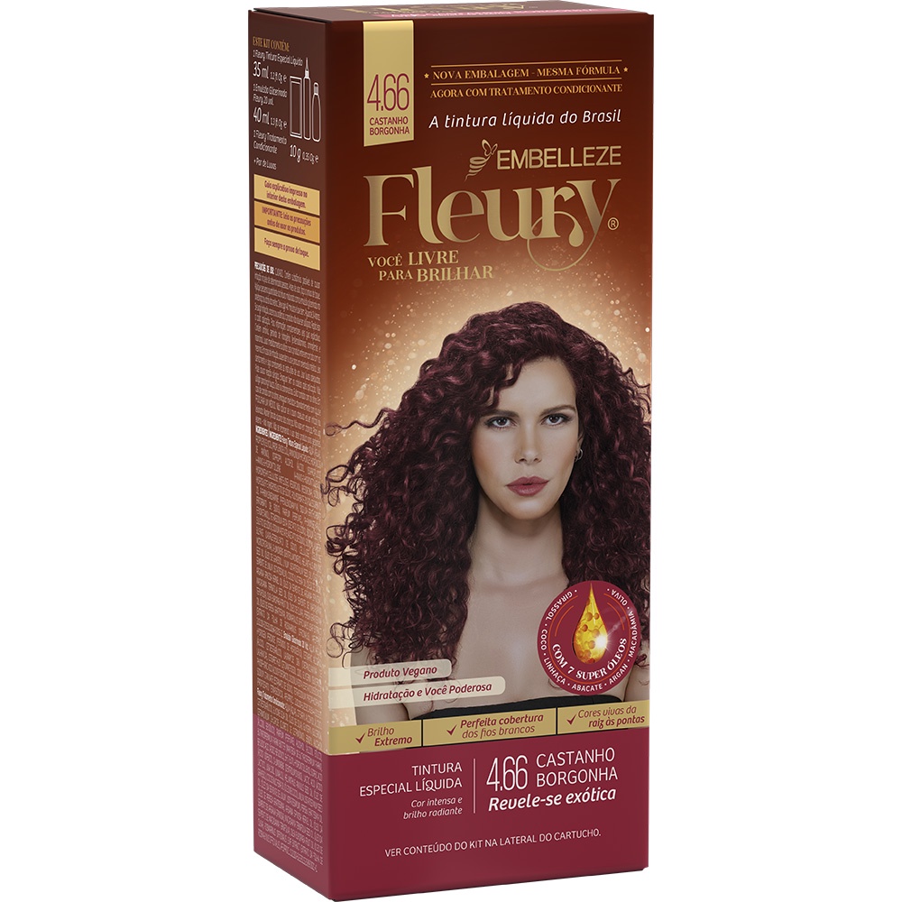 Tinta de cabelo fleury castanho borgonha 4.66