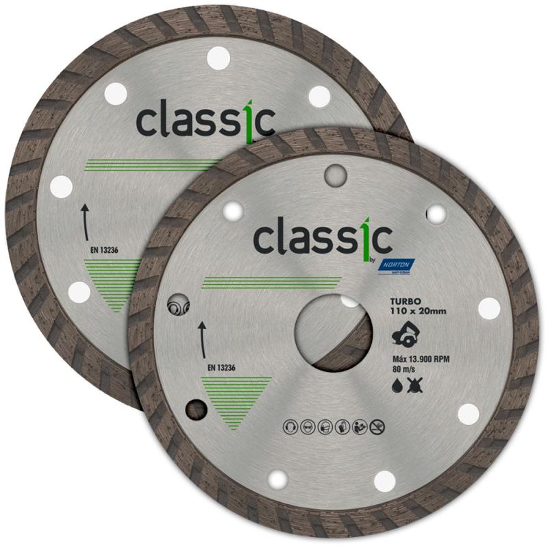 Disco de Corte Diamantado 4.3/8 POL 110x20 MM Turbo Classic Kit 2 Unidades NORTON - Home & Living