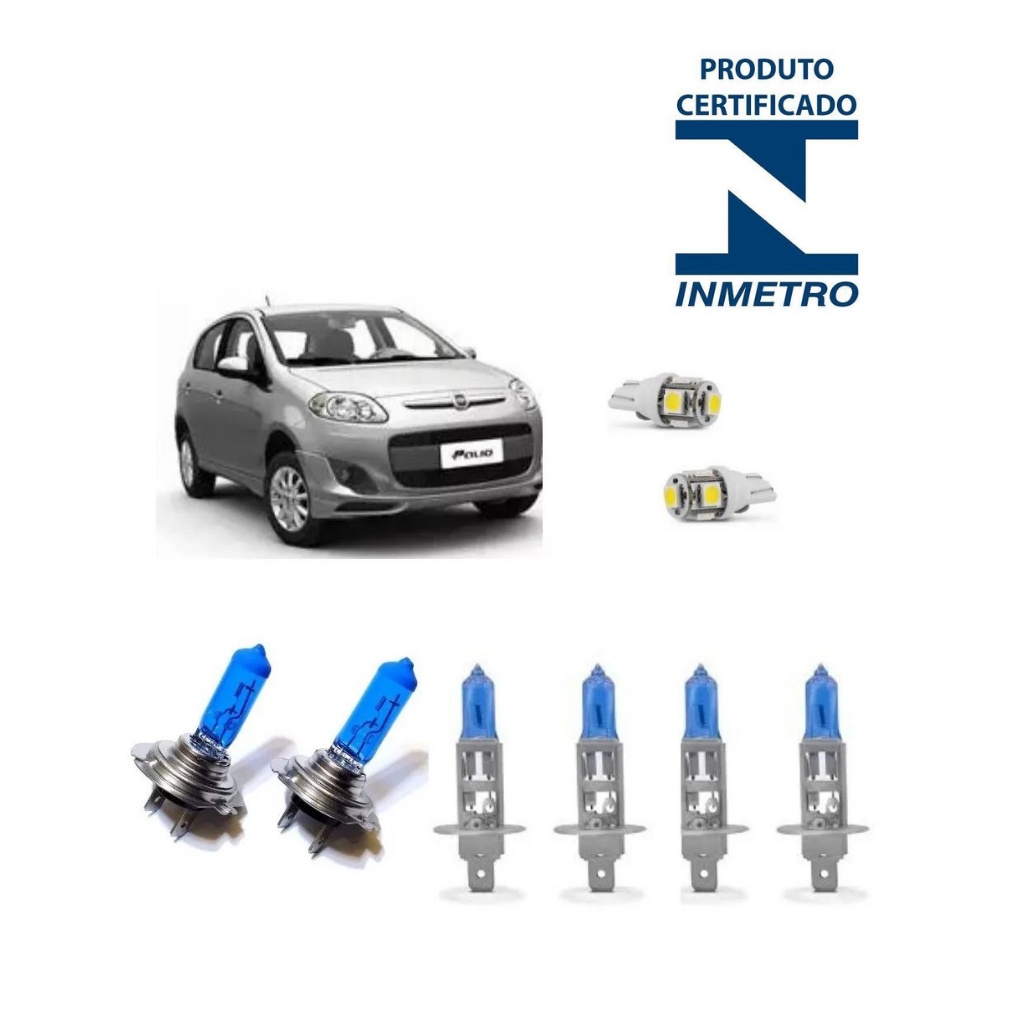 Kit Lâmpadas Super Branca 4200K Farol Baixo H7 Alto H1 Milhas H1 Para Fiat Palio G5 Anos: 2012, 2013, 2014, 2015, 2016 Com Selo Inmetro
