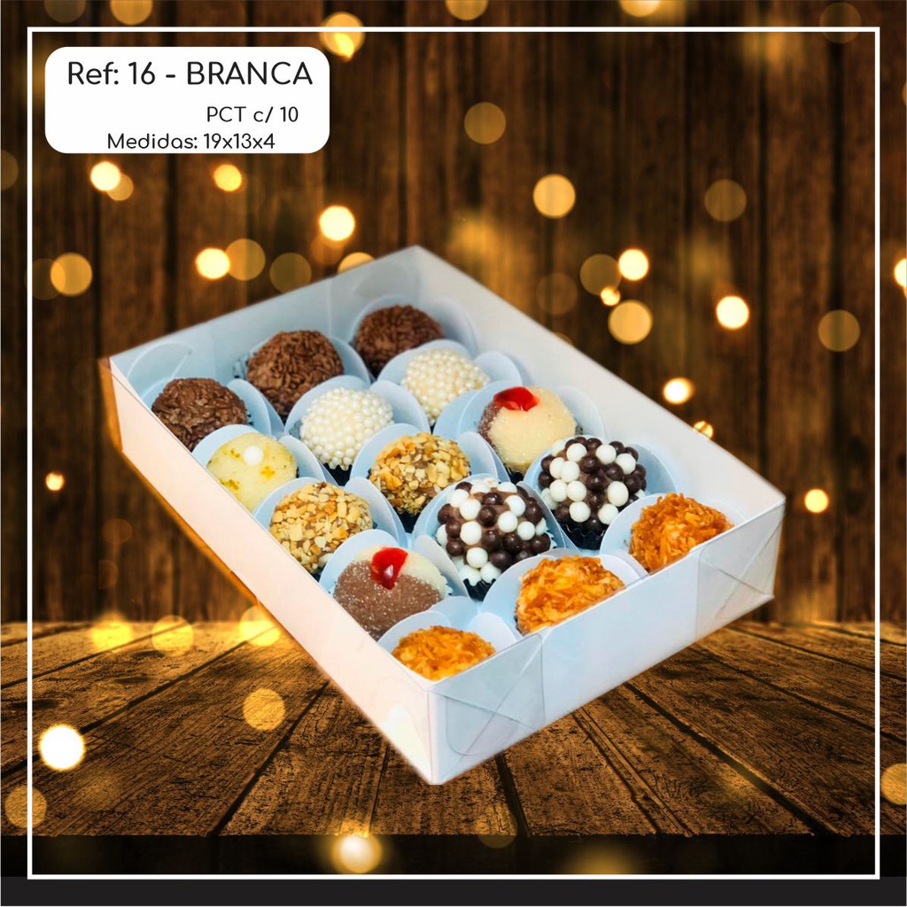 10~50 Caixas Embalagem 15 Doces Com Visor em  Acetato BRANCA 19x13x4- Ref. 16 ( Chocobraz )