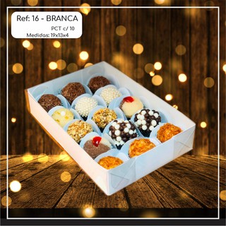 10~50 Caixas Embalagem 15 Doces Com Visor em  Acetato BRANCA 19x13x4- Ref. 16 ( Chocobraz ) em Oferta na Shopee