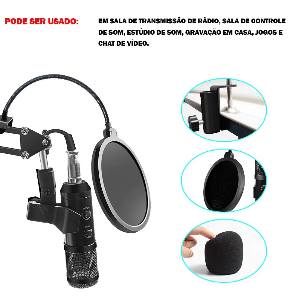 Microfone Condensador Profissional Tomate Mt-3501 COM GRAVA DE VOZ