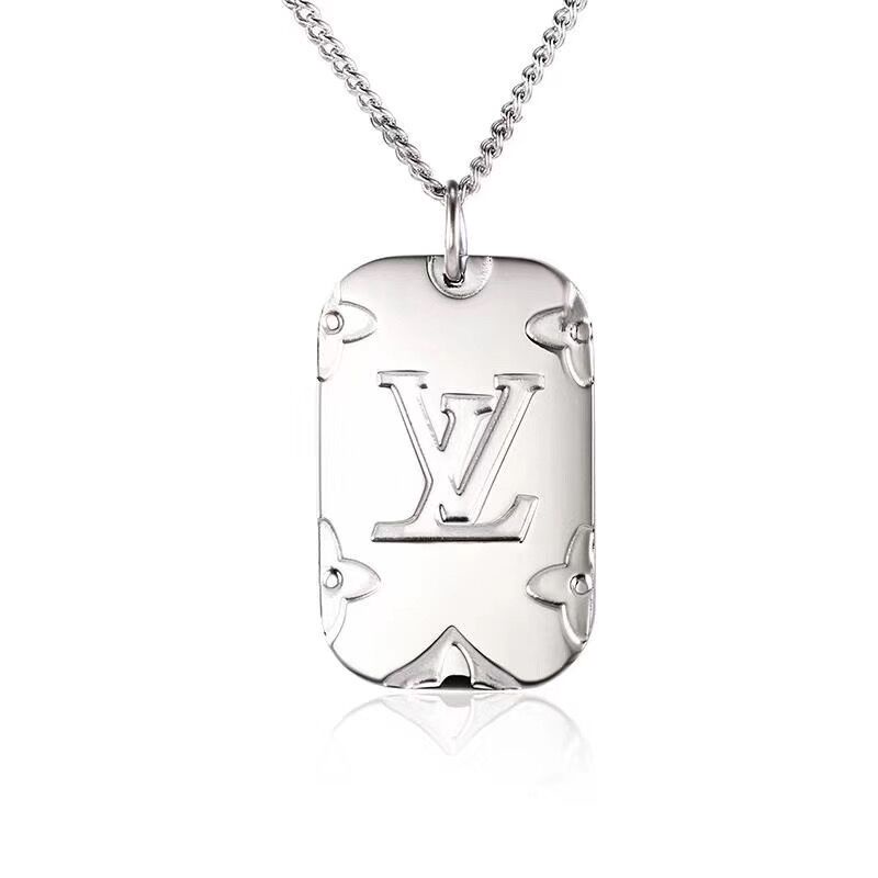 Louis Vuitton Locket Necklace Engraved Monogram Palladium in Zamac