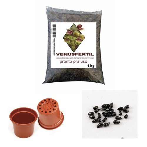 kit planta carnivora em casa(5 sementes dioneia+1 kg substrato venusfertil dioneia pronto pra uso+ 1 vaso+manual de cultivo)