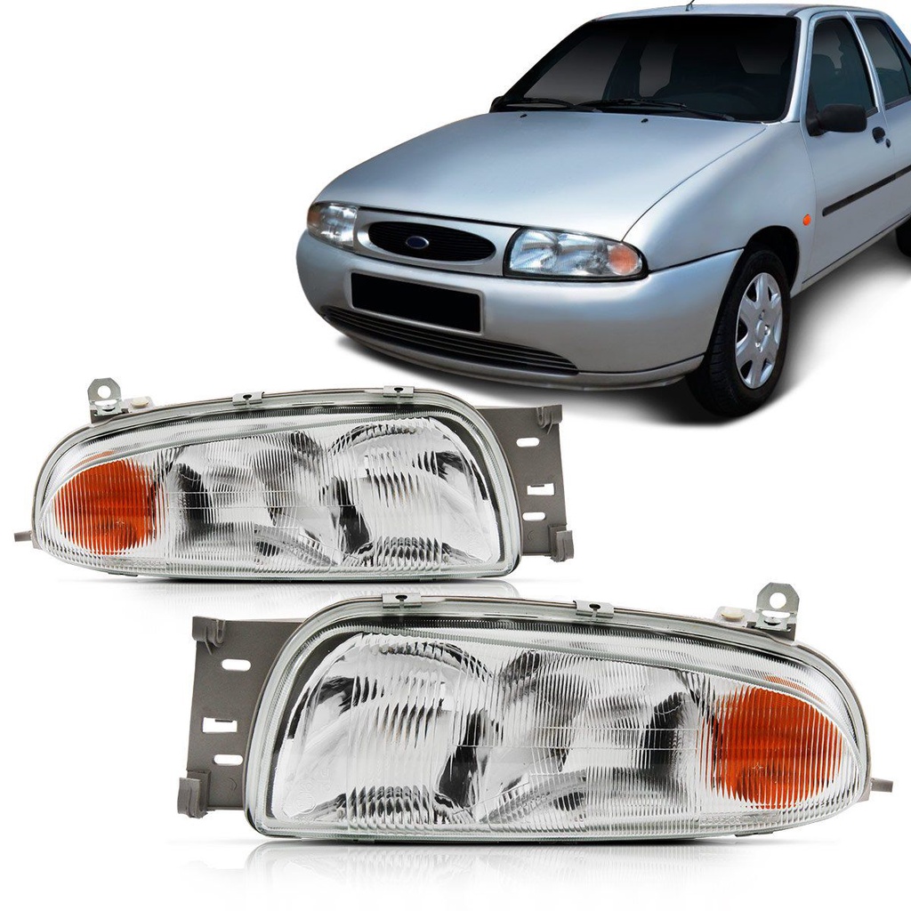 Farol Fiesta Courrier 96 97 98 99 Foco Duplo Cromado Pisca Ambar em Oferta na Shopee