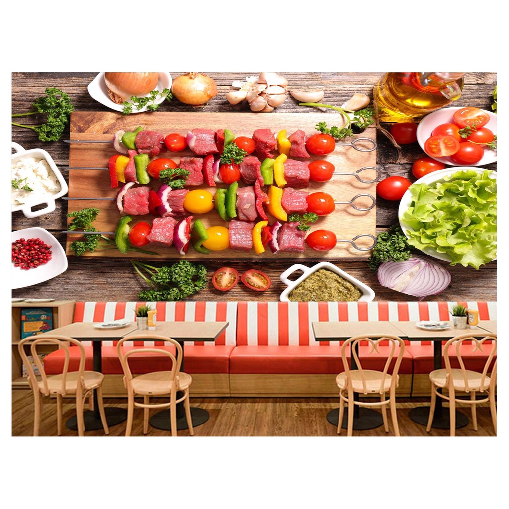 papel de parede Carnes temperos Vegetais 3D 7,5m² AL181