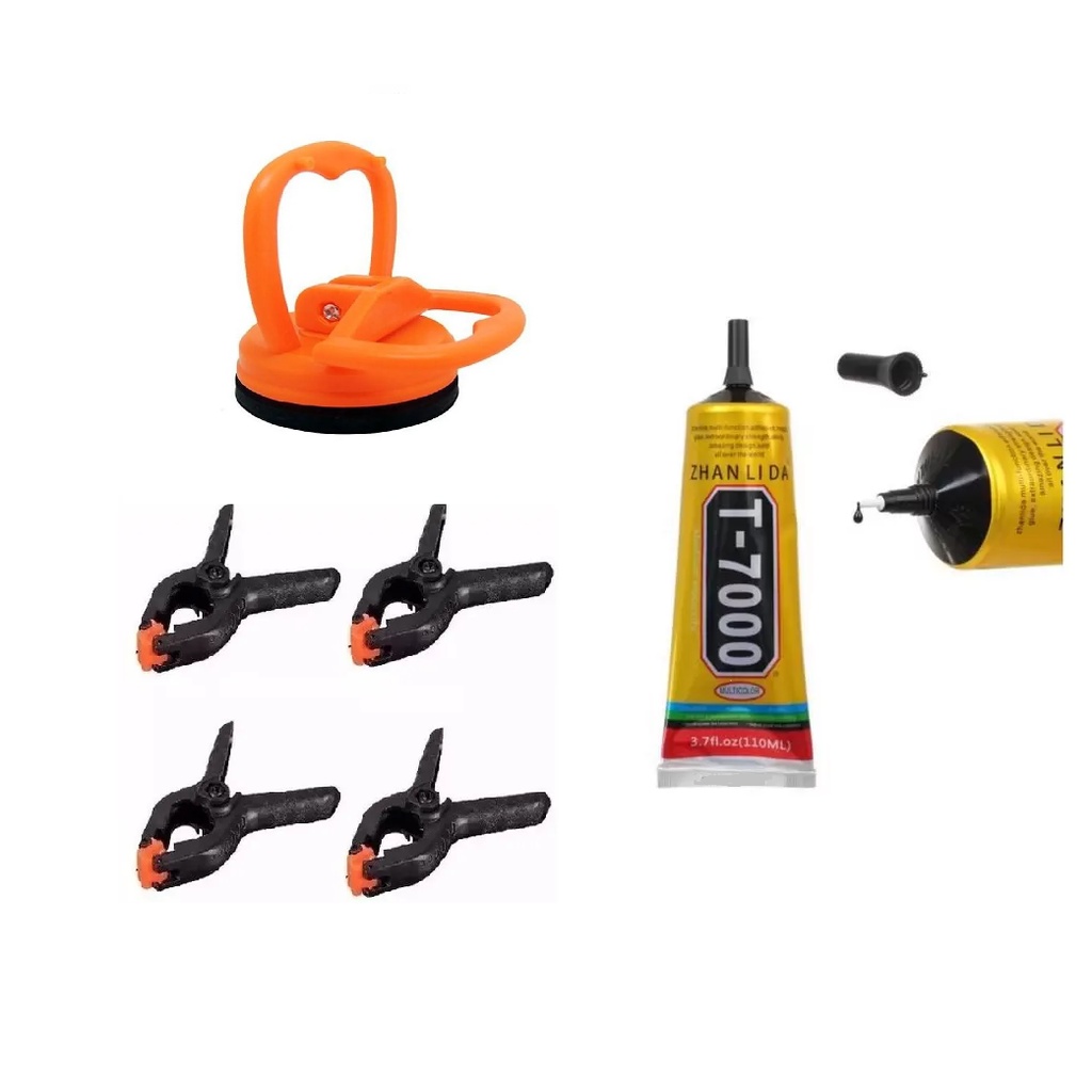 Kit Cola Preta T7000 15ml + 4 Grampo Fixação + Ventosa de Sucção