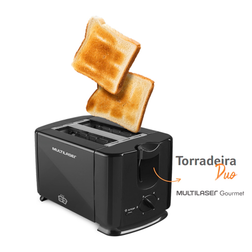 Torradeira Eletrica e Tostador Pao de Forma Vertical Portatil Compacta Automática Preta Multilaser 110v
