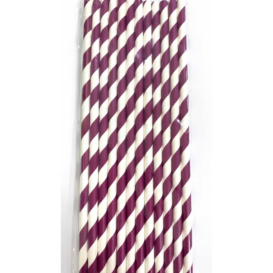 CANUDO DE PAPEL LISTRADO - BRANCO/VINHO - Pacote com 12 unidades