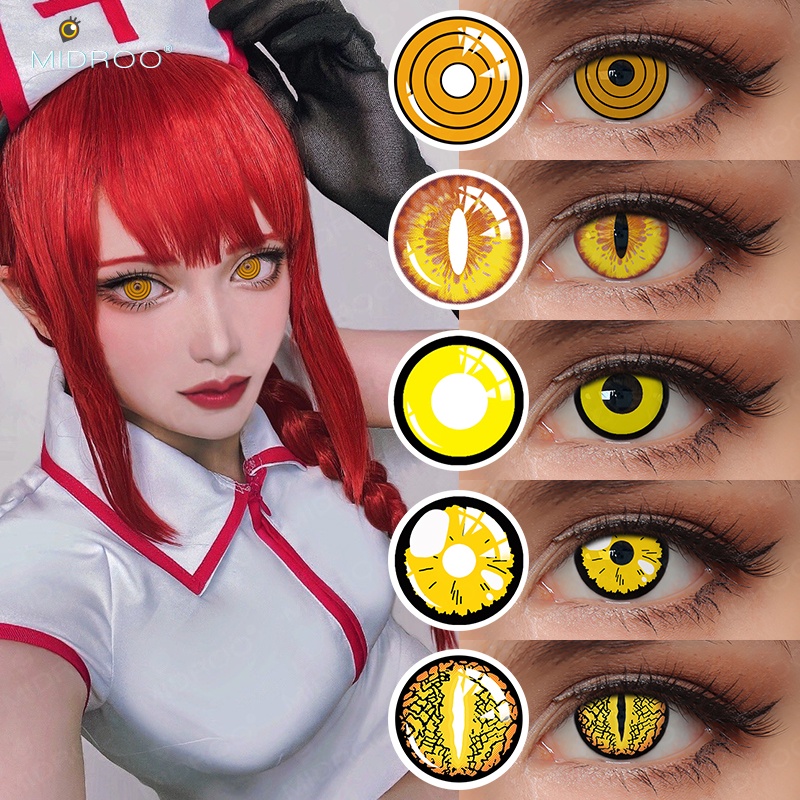 Midroolens 2 Pcs/Pair 14,5mm Lentes De Contato Amarelas Cosplay Coloridas Suave Confortável Anime Anual Maquiagem Dos Olhos