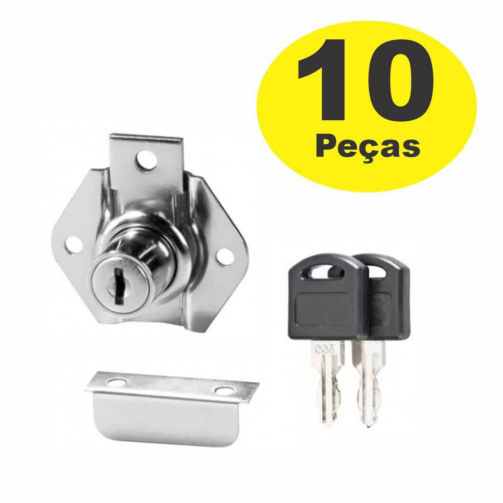 Kit 10 Fechadura 22mm Porta Gaveta Armário Móveis + Chaves