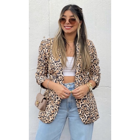 blazer alfaiataria martingale animal print tamanho pp