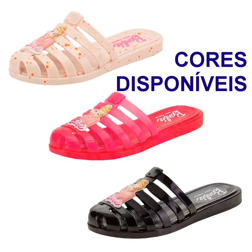 Sandália Barbie Mule Trend Infantil Juvenil Menina Rosa Preto