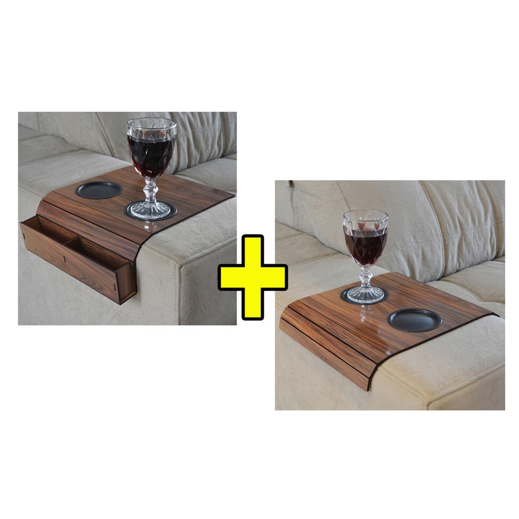 Kit 2 suporte Bandeja Esteira Madeira Para braço de Sofa com Porta Copo E porta Controle Decoração para sala de estar k ip