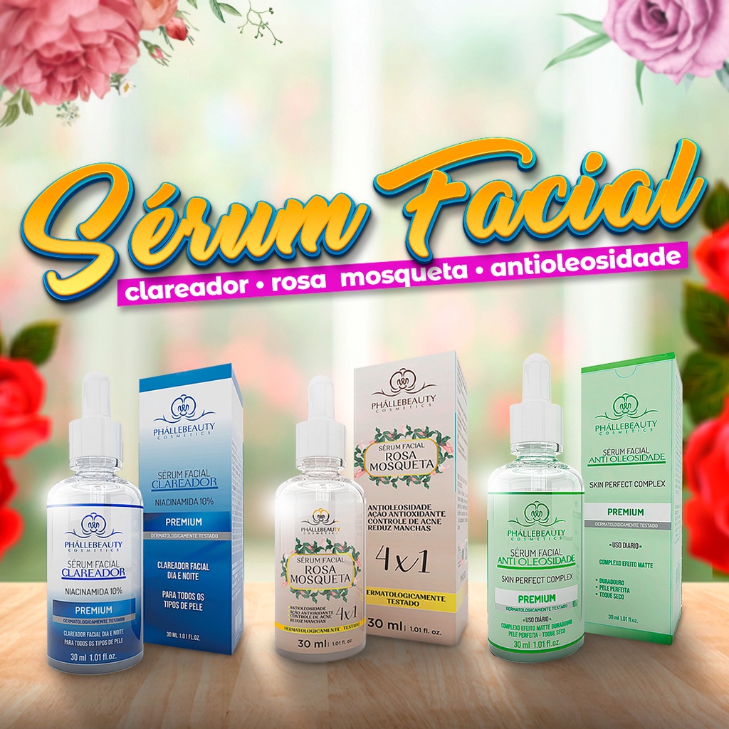 Sérum facial Clareador/Antioleosidade/Rosa Mosqueta PhálleBeauty