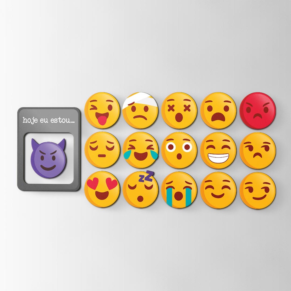 Ímã Emoji Humor do Dia Kit c/ 17 peças Whatsapp Emoticon Emoções Carinha Smile Criativo Decoração