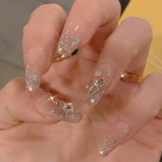 Unhas Postiças Naturais Com Strass Longos Bailarina Brilhante Arte De Unha