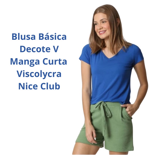 Blusinha T-Shirt Decote V Básica Amore Nice Club | Shopee Brasil