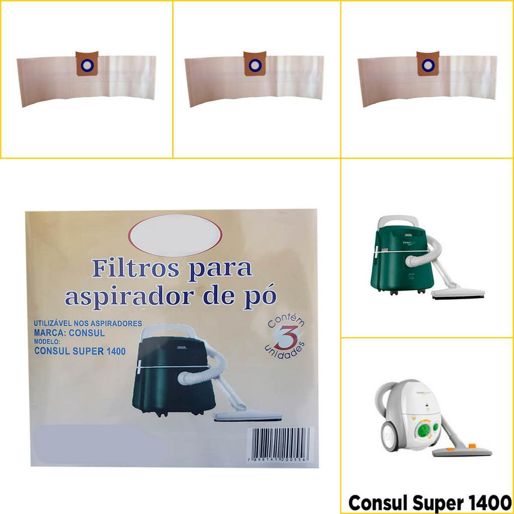 Kit 3 Sacos ALC Compatível Aspirador De Pó Consul Super 1400