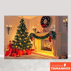 Painel de Natal Fundo Fotográfico Cenário Lareira Decoração Natalina Em Tecido Sublimado para Foto