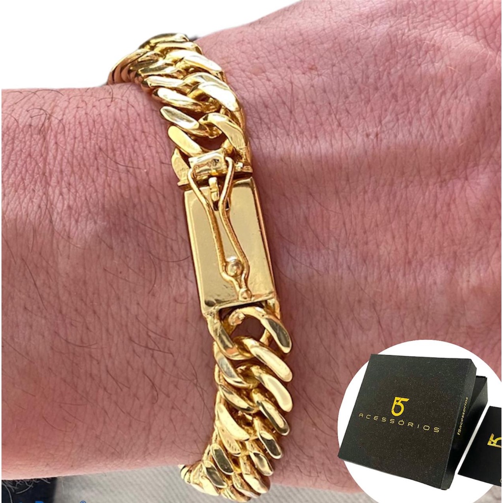 Pulseira masculina banhada a ouro 18k grumet lacraia grossa identica a ...