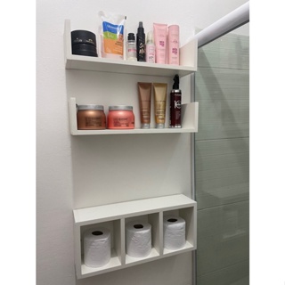 Kit 2 Prateleiras + 1 Nicho Colmeia Para Decoração De Banheiro Mdf Branco Tx em Oferta na Shopee