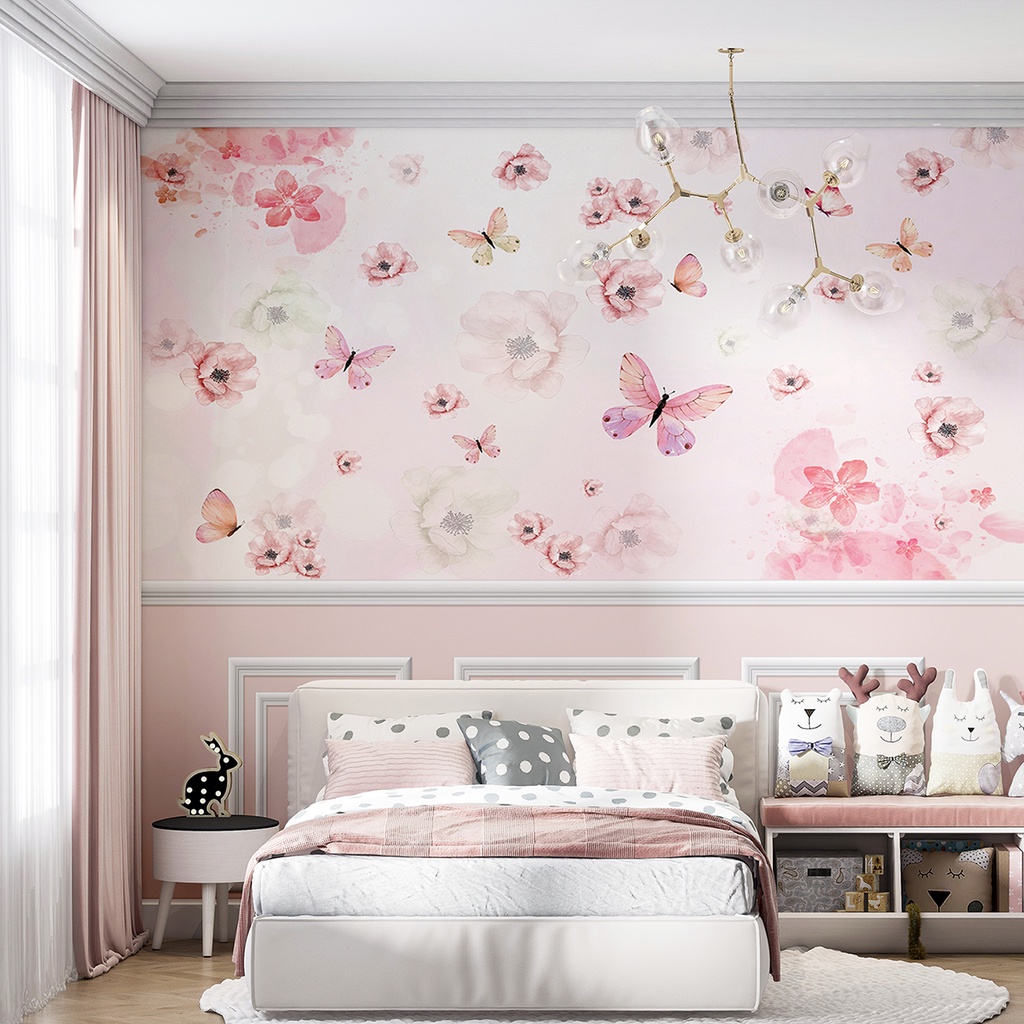 Papel de Parede Infantil Jardim Encantado Flores e Borboletas Para Decorar Quarto de Bebê e Criança em Oferta na Shopee