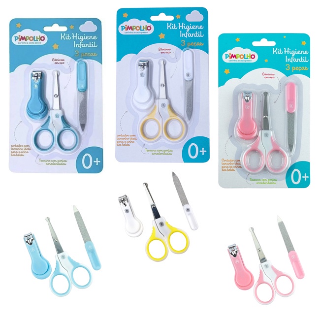 Kit Higiene Infantil Cortador De Unha Tesoura e Lixa Menino Menina Pimpolho