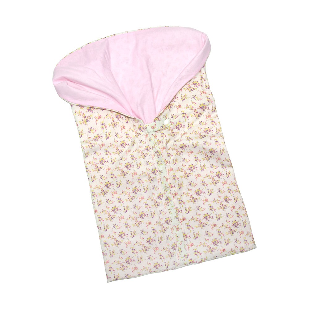 Porta Bebê Saco de Dormir Percal e Tricoline com Zíper Floral Lilás e Rosa