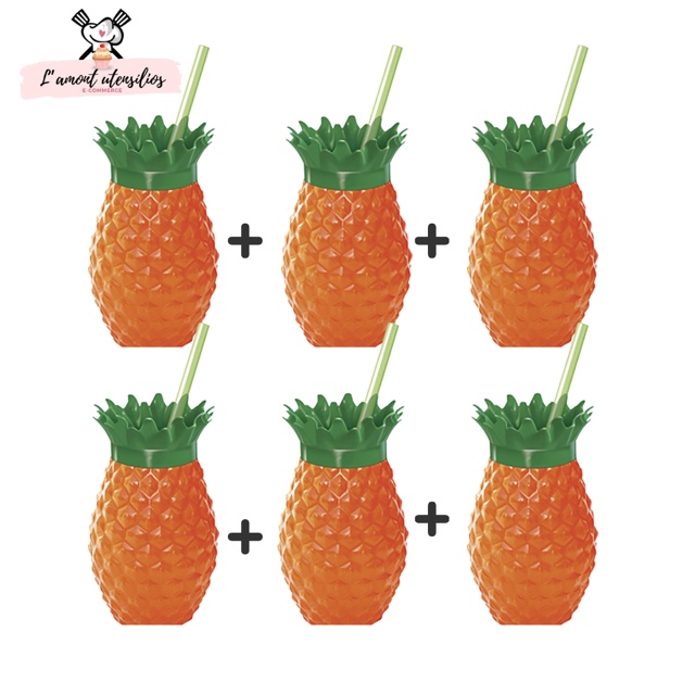 Copo De Abacaxi Com Canudo Festa Tropical Injetemp - Kit Com 6 Copos