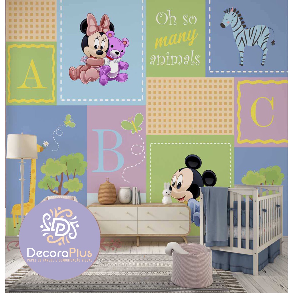 Papel de Parede Foto Mural Adesivo Autocolante Nome Personalizado Disney Minnie Mickey Mouse Pato