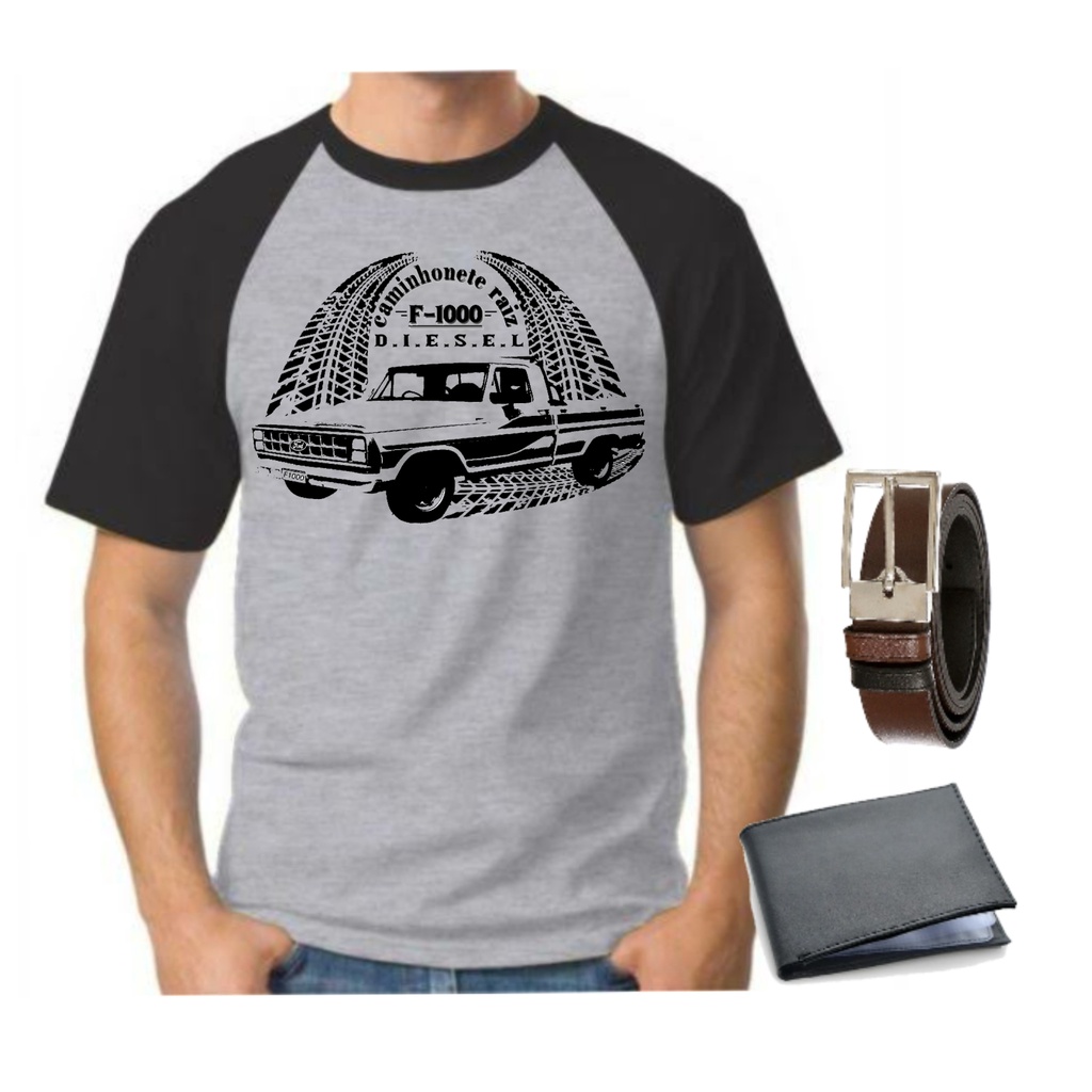 Camiseta masculina caminhonete Ford f1000 cinto e carteira