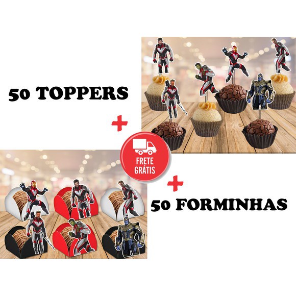 vingadores ultimato 50 forminhas + 50 toppers -