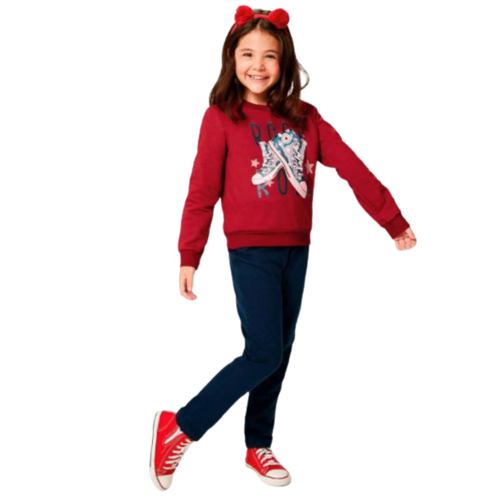 [[Tam.4 ao 12] Conjunto de Moletom Inverno em Moletom flanelado Menina Malwee Kids