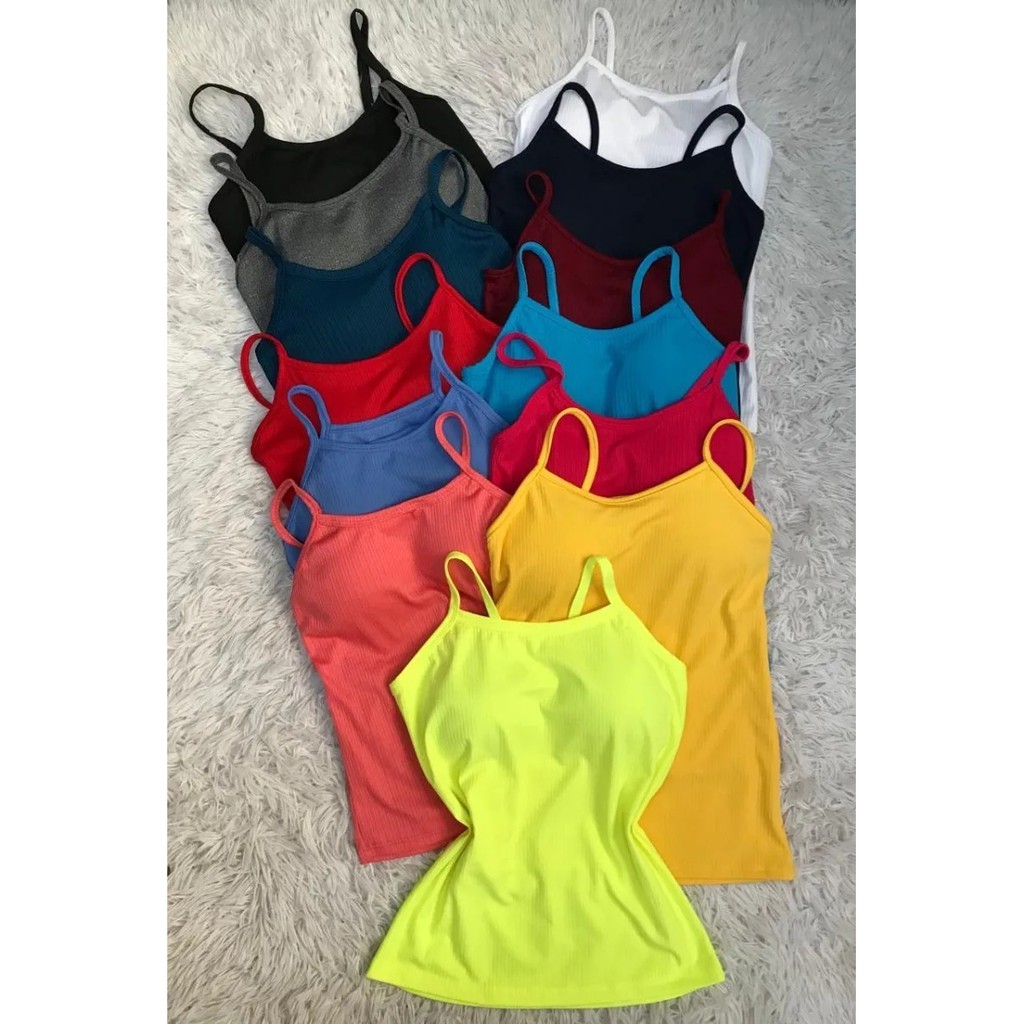 Kit 5 Blusinha De Alcinha Canelada Com Bojo Moda Primavera/verão