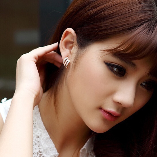 Moda Feminina Rose Gold Diamond Personalidade Earstud Brincos Prata Clip De Orelha Jóias Cintilantes