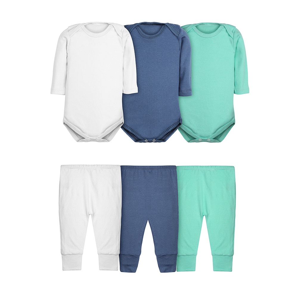Body Bebê e Calça Mijão Kit 6 Peças Manga Longa Masculino Roupinha de Bebê