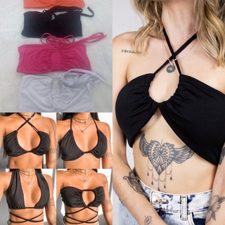 Cropped Top Faixa com Amarração Multiformas Viscolycra/Sem Bojo /Varias Cores, Moda Blogueira Tendencia , Tamanho Unico